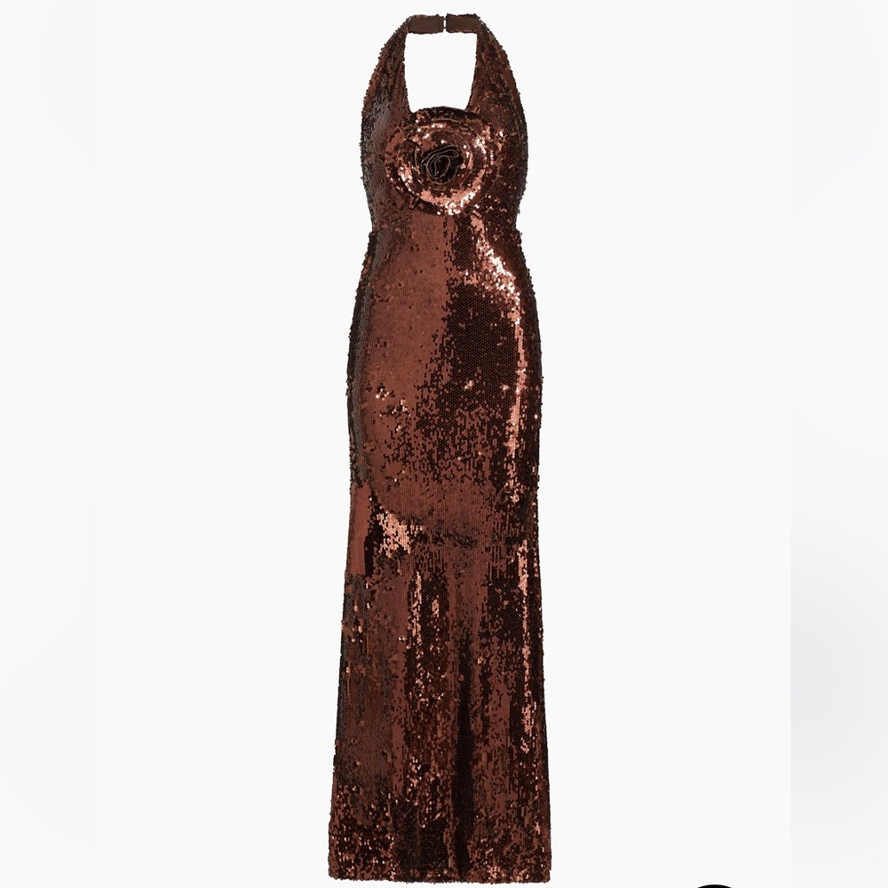 Grayson Sequin Appliqué Halter Gown